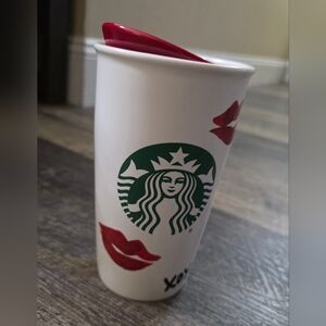 Starbucks 2016 Valentines Day Lips XO Double Wall Traveller Tumbler 12oz
